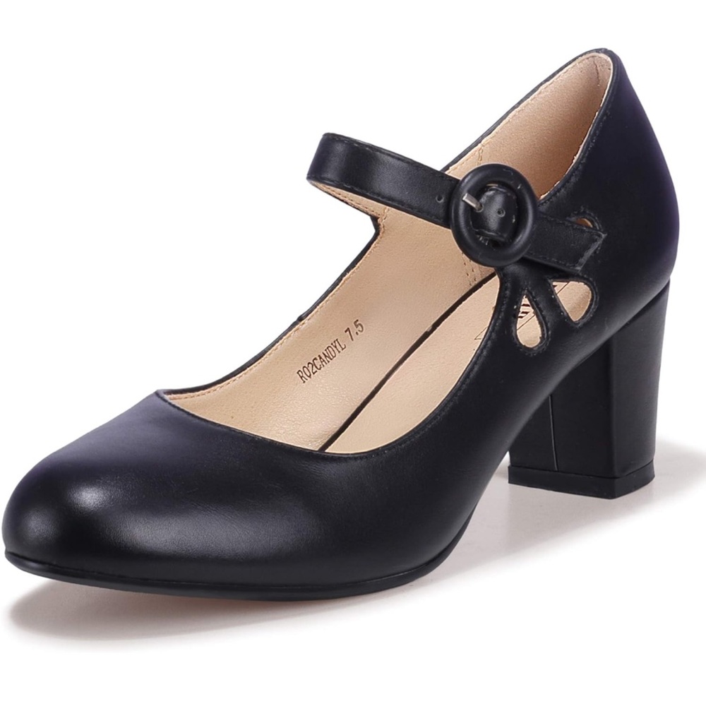Women's Candy Dress Mary Jane Shoes Low Block Closed Heels Pumps Black